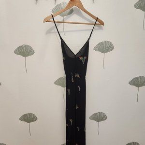 Reformation midi dress with birds in black size small